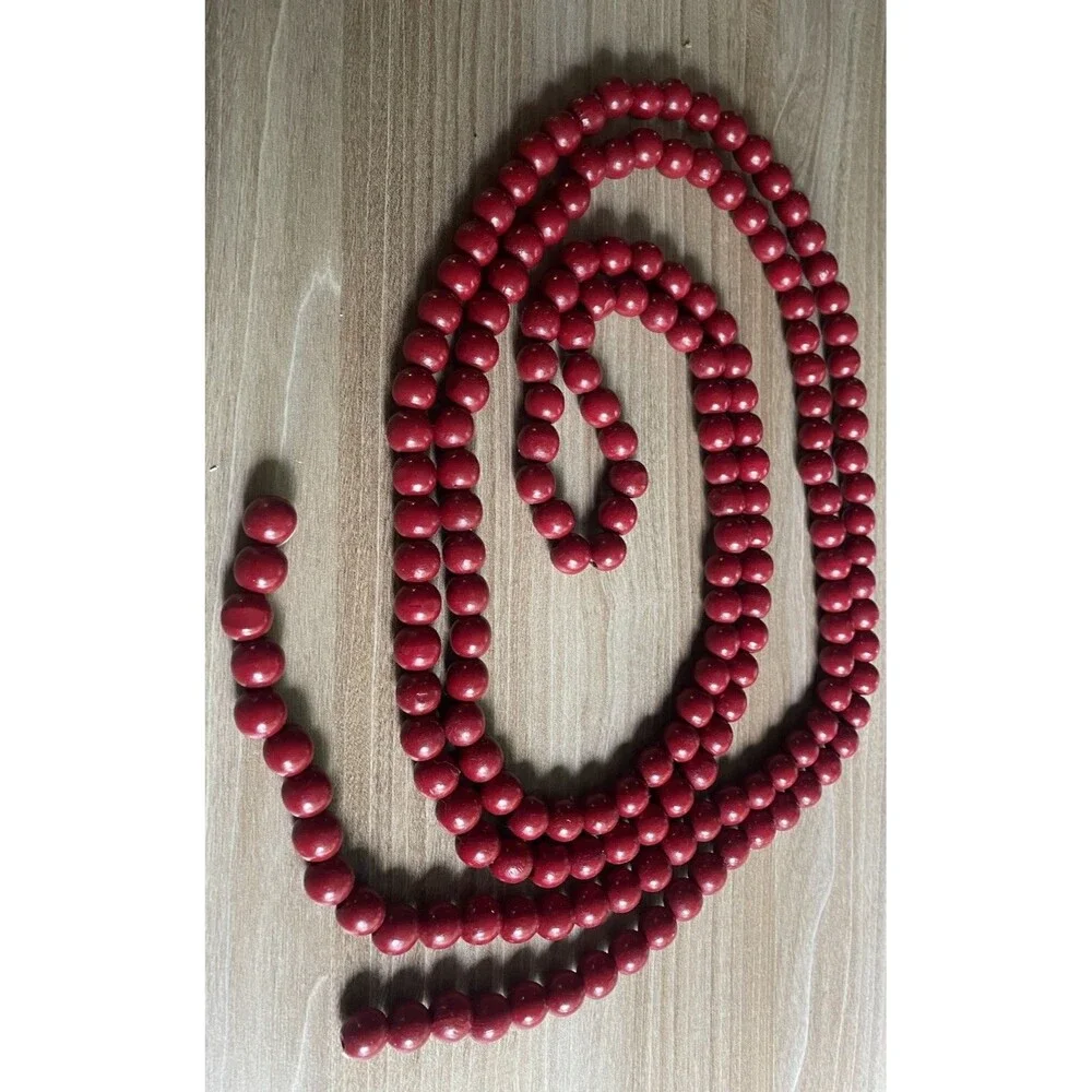 Wood Bead Garland Red 1/2” Measuring 9’2”